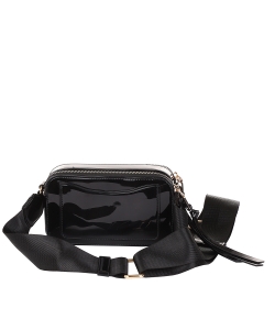Double Zip Fashion Crossbody Bag 6470 BLACK